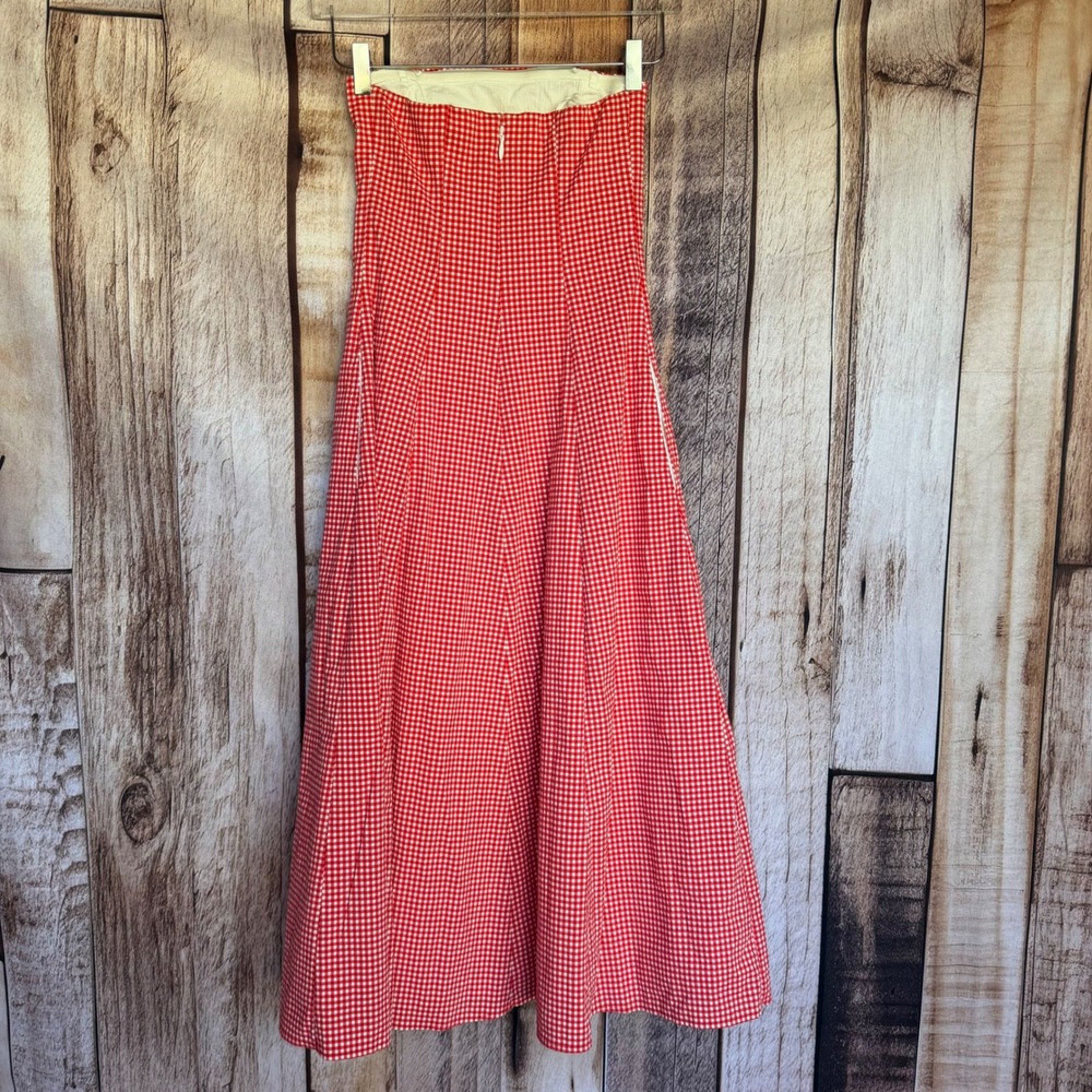 Abercrombie & Fitch Strapless Dress Gingham Midi Cottagecore Picnic Red White XS - Picture 2 of 7